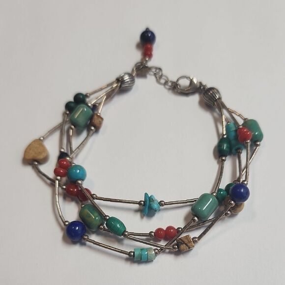 SILPADA Sterling Silver 925 Lapis Turquoise Jasper Coral Seed Bead Bracelet - Picture 1 of 5